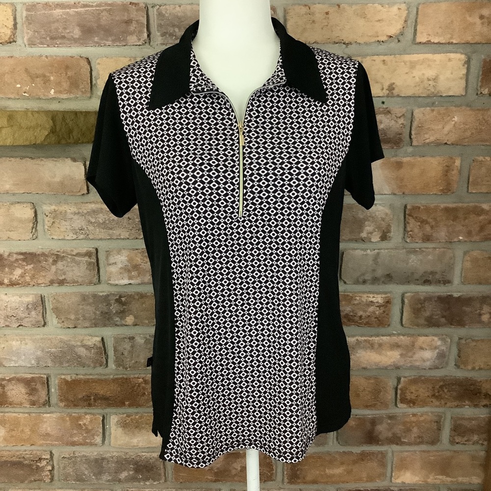 BIRDEE SPORT Geometric Print Half Zip Activewear Top 170